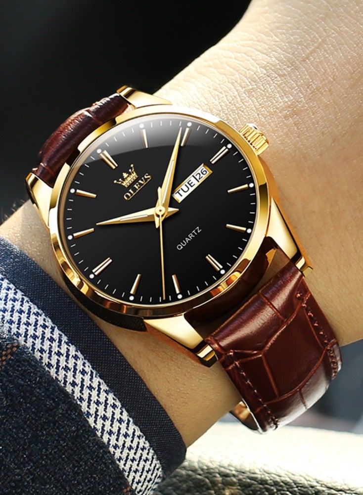 OLEVS TOP Brand Classic Quartz Watch for Men Waterproof Leather strap Calendar Sports Business Men 's Quartz Wrist Watch - Image 5