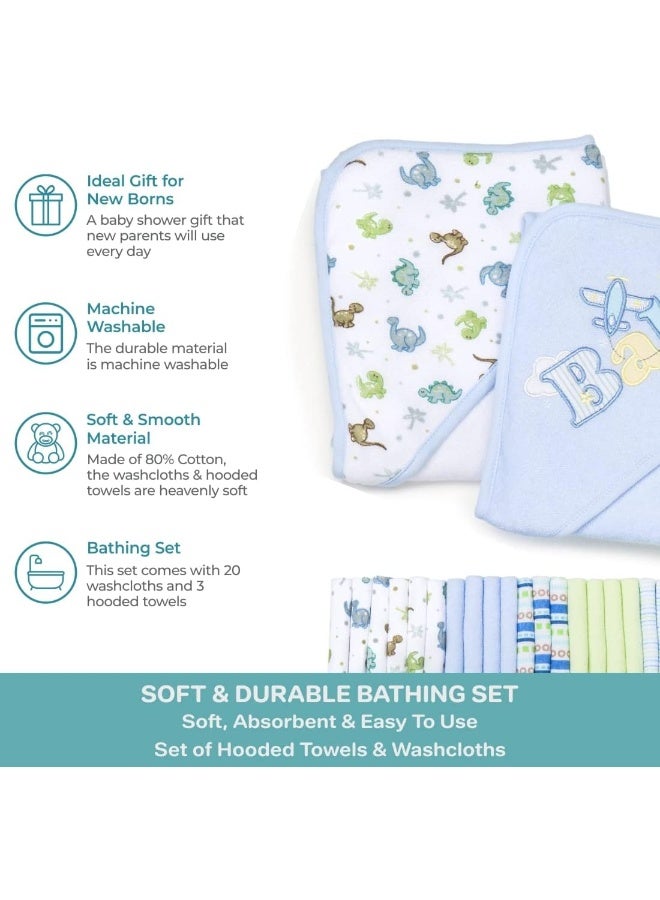 Spasilk Bath Hooded Towels & Washcloths Set for Babies, 23-Piece Gift Set, Blue - Image 3