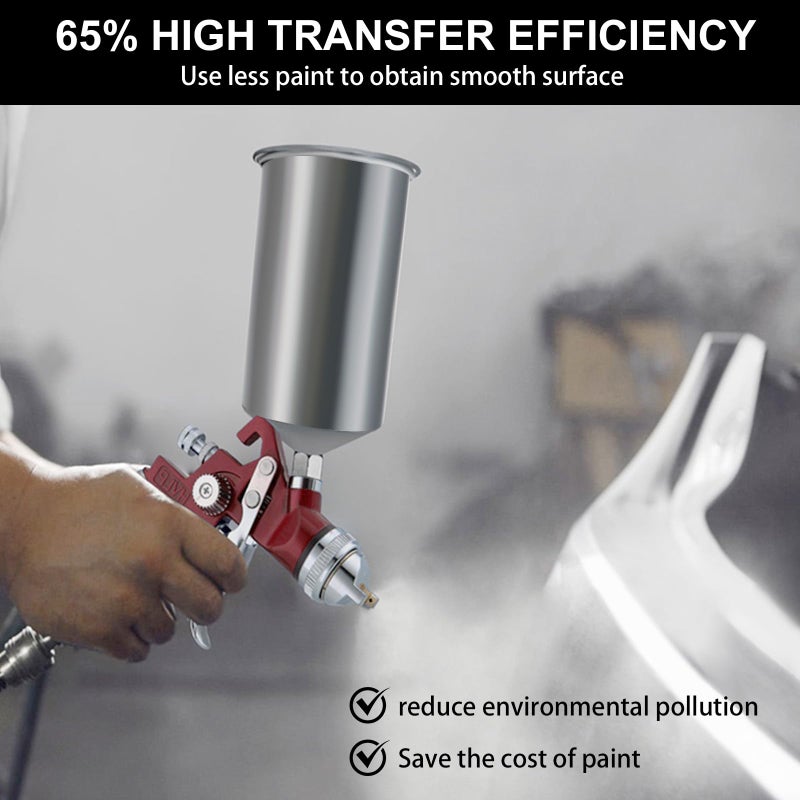 BENTOHKLE HVLP Gravity Feed Spray Gun with 4 Nozzles 1.4/1.7/2.0/2.5mm and 1000cc Aluminum Cup, Automotive Paint Gun Car Paint Spray Gun for Auto Paint, Primer, Clear/Top Coat - Image 5