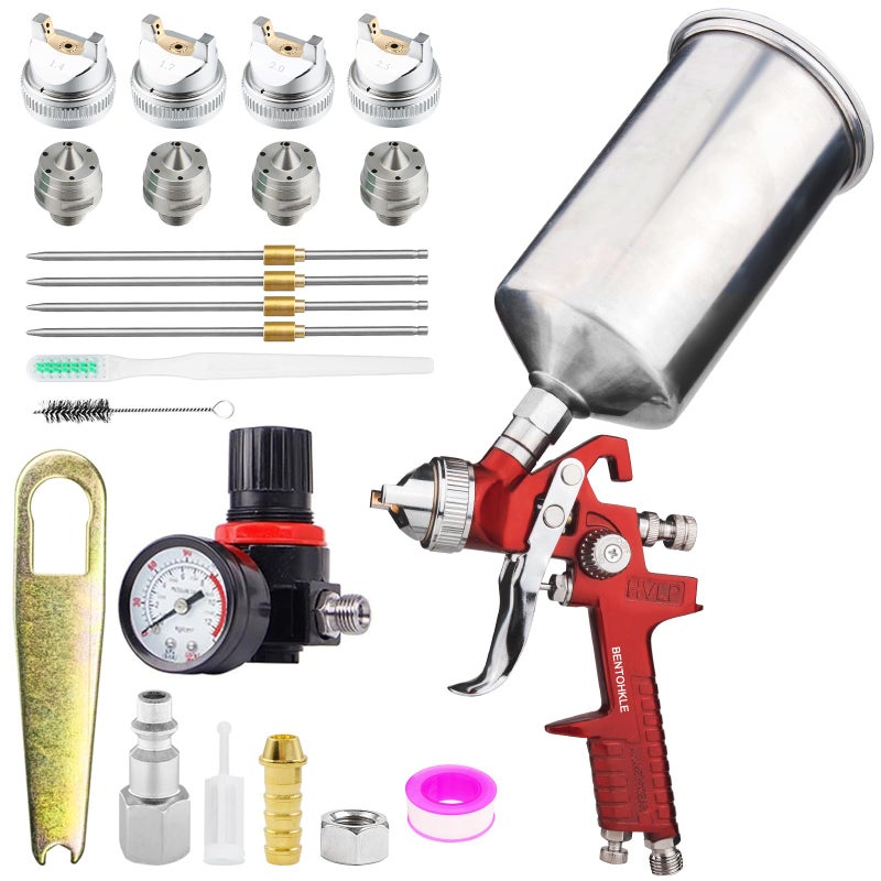 BENTOHKLE HVLP Gravity Feed Spray Gun with 4 Nozzles 1.4/1.7/2.0/2.5mm and 1000cc Aluminum Cup, Automotive Paint Gun Car Paint Spray Gun for Auto Paint, Primer, Clear/Top Coat - Image 1