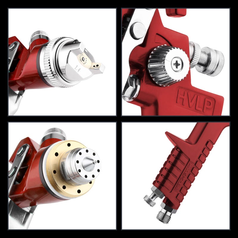BENTOHKLE HVLP Gravity Feed Spray Gun with 4 Nozzles 1.4/1.7/2.0/2.5mm and 1000cc Aluminum Cup, Automotive Paint Gun Car Paint Spray Gun for Auto Paint, Primer, Clear/Top Coat - Image 4