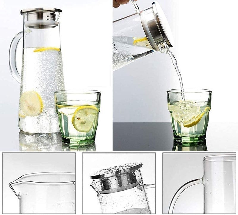 ConvertKitchen 1.3 Liter Glass Pitcher with Stainless Steel lid iced Tea Pitcher Water jug (Set of 1)  - Image 5
