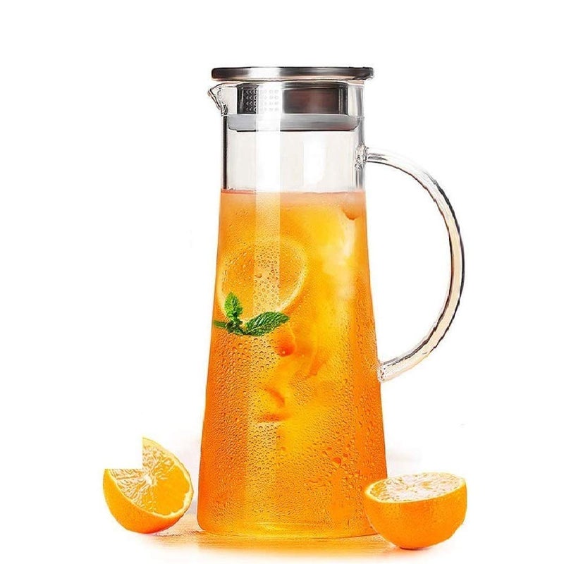 ConvertKitchen 1.3 Liter Glass Pitcher with Stainless Steel lid iced Tea Pitcher Water jug (Set of 1)  - Image 4