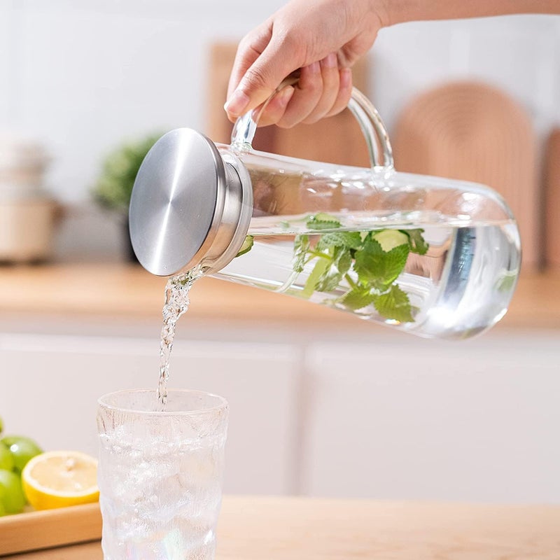ConvertKitchen 1.3 Liter Glass Pitcher with Stainless Steel lid iced Tea Pitcher Water jug (Set of 1)  - Image 2