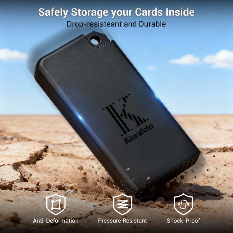 Kiorafoto حافظة بطاقات الذاكرة الصغيرة المنبثقة لـ 2 بطاقة SD SDHC SDXC و 4 بطاقة TF MicroSD MSD مع حلقة تعليق، حافظة بطاقات Micro SD المحمولة المقاومة للصدمات والرش، منظم حافظ تخزين - Image 5