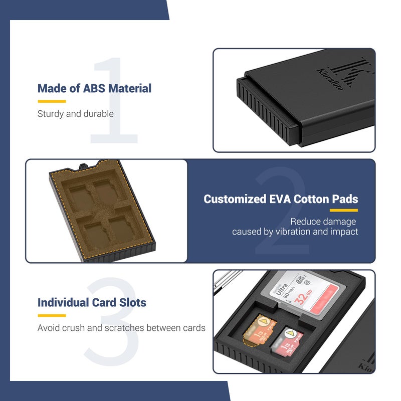Kiorafoto حافظة بطاقات الذاكرة الصغيرة المنبثقة لـ 2 بطاقة SD SDHC SDXC و 4 بطاقة TF MicroSD MSD مع حلقة تعليق، حافظة بطاقات Micro SD المحمولة المقاومة للصدمات والرش، منظم حافظ تخزين - Image 4
