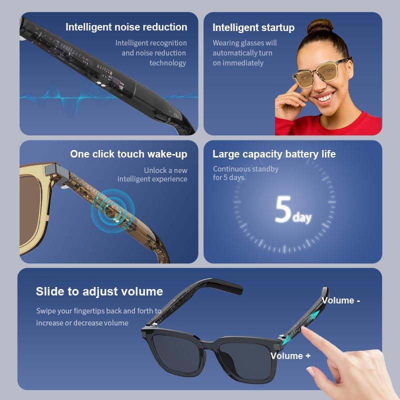 VR SHINECON AI Translation Sun Glasses Smart Voice & Photo Translator, Dual Touch Control, Auto On/Off, 164 Languages, Bluetooth 5.3, Lightweight Eyewear for Travel & Men - Image 5