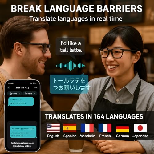 VR SHINECON AI Translation Sun Glasses Smart Voice & Photo Translator, Dual Touch Control, Auto On/Off, 164 Languages, Bluetooth 5.3, Lightweight Eyewear for Travel & Men - Image 2