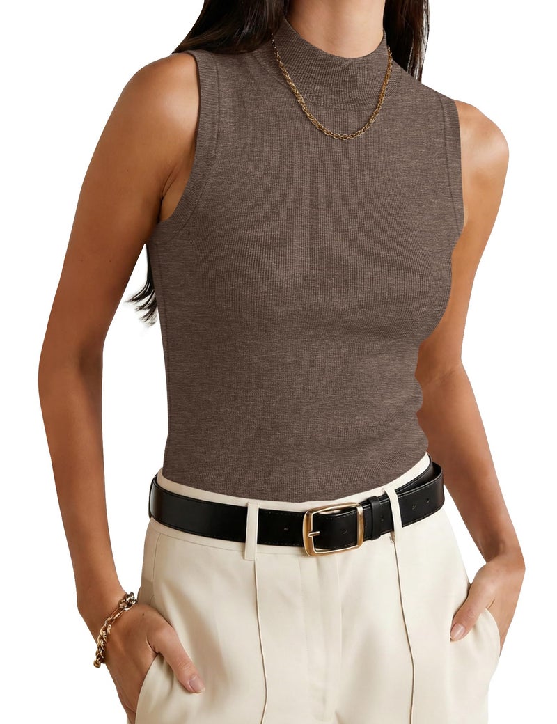 LOMON Summer Sweaters for Women Lightweight Knit Tops Dressy Mock Neck Work Blouses Casual Fashion Clothes 2026 (Coffee M) - Image 1