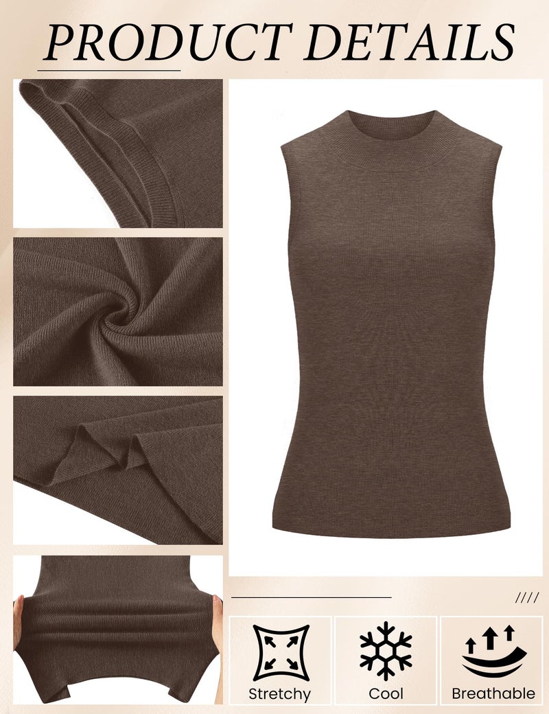 LOMON Summer Sweaters for Women Lightweight Knit Tops Dressy Mock Neck Work Blouses Casual Fashion Clothes 2026 (Coffee M) - Image 4