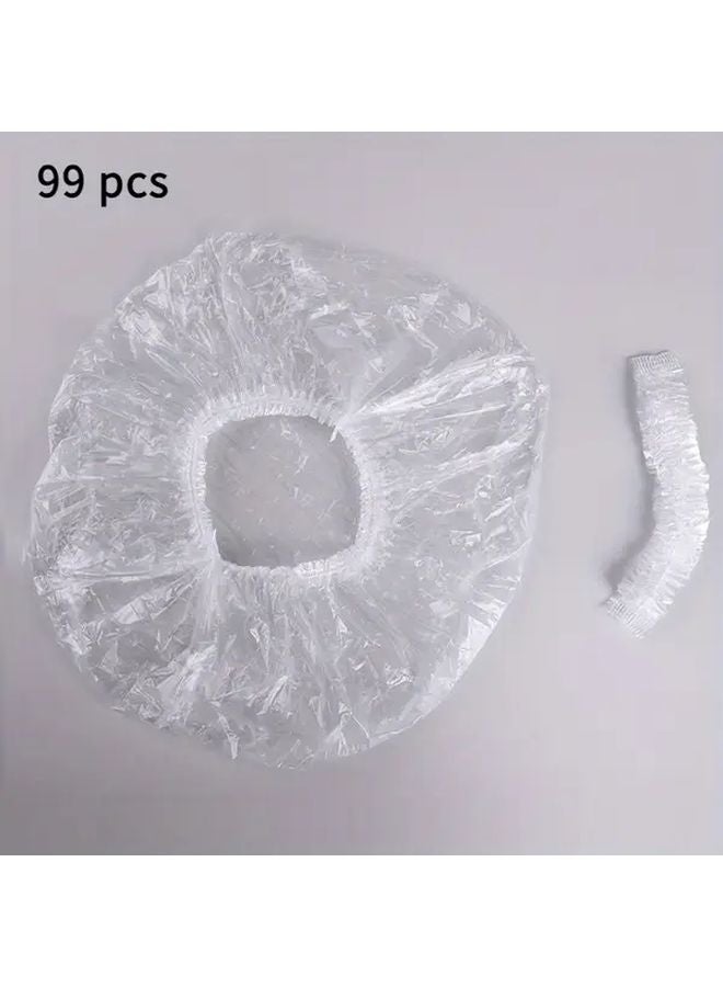 أغطية رأس مطبخ بيضاء قابلة للتخلص 99 قطعة، مقاومة للماء والزيت، قابلة للتعديل برباط للطهي والاستحمام - Image 1