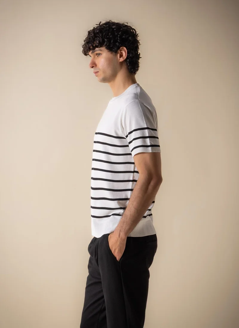 Shapes White FINE KNIT STRIPE T-SHIRT for Men | Best Price UAE