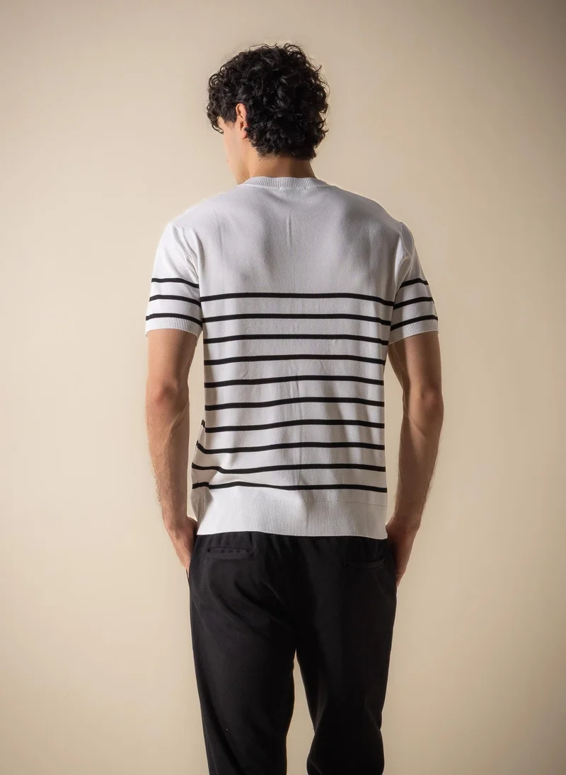 Shapes White FINE KNIT STRIPE T-SHIRT for Men | Best Price UAE