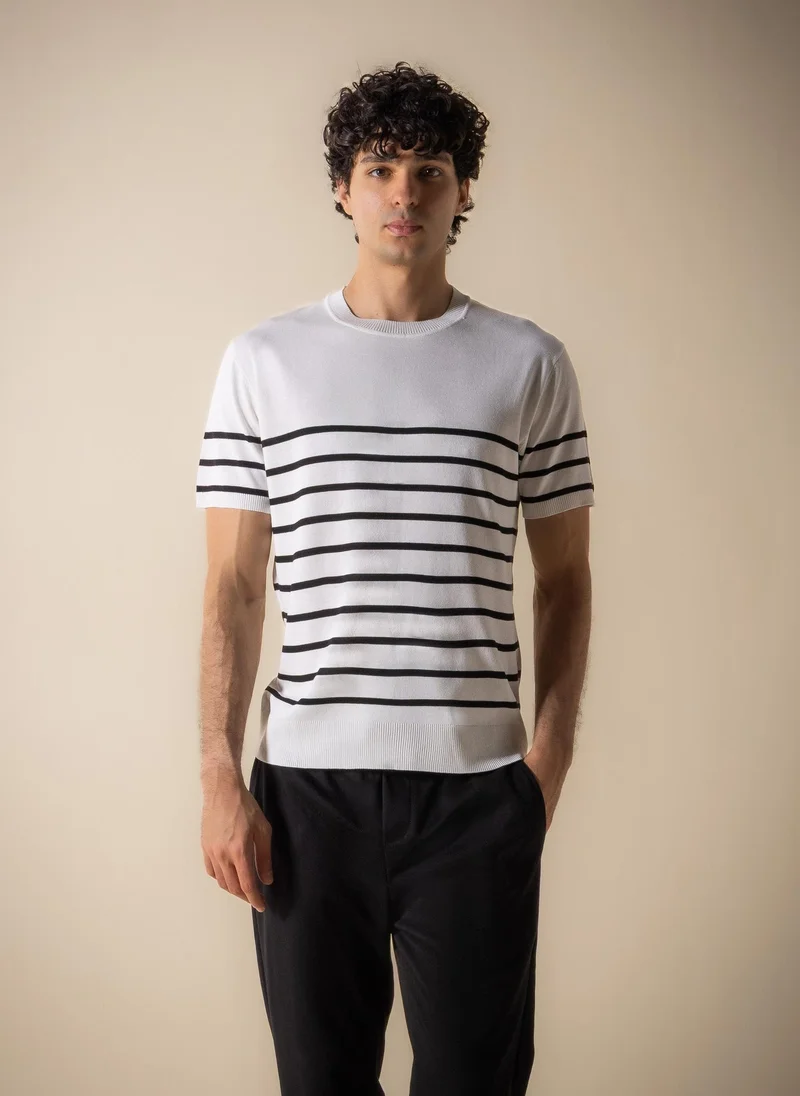 SHAPES FINE KNIT STRIPE T-SHIRT