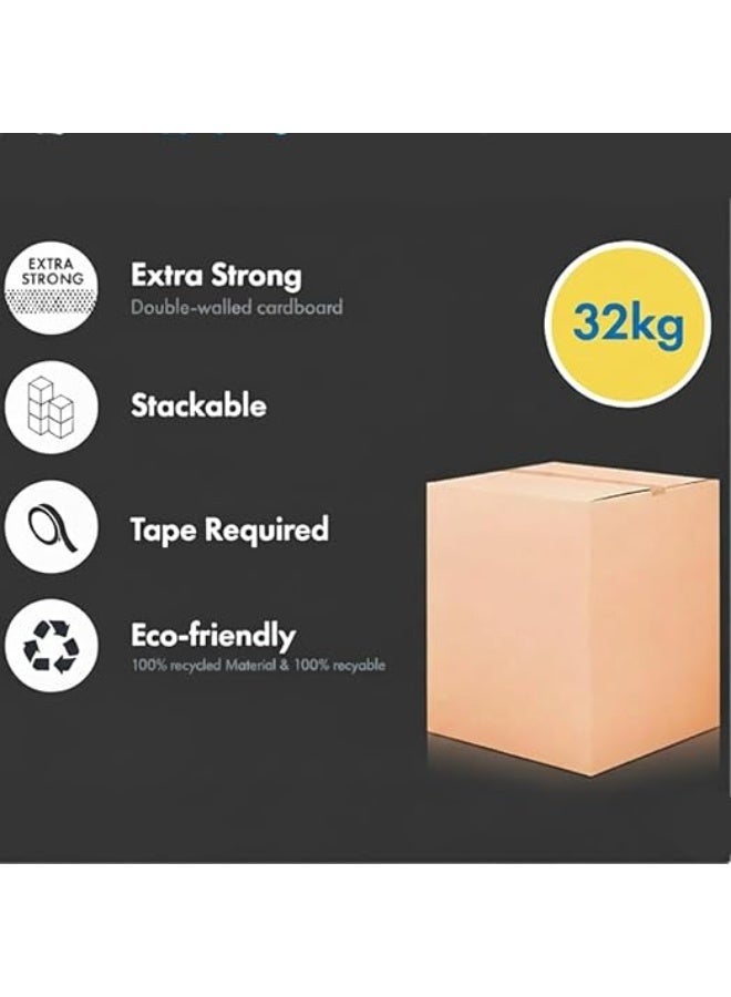 Dehaven Large Double Wall Moving Boxes, 5-Ply Corrugated Cardboard, 45x45x70 cm, 32 KG Capacity, Brown, for Packing, Shipping and Storage - Image 3