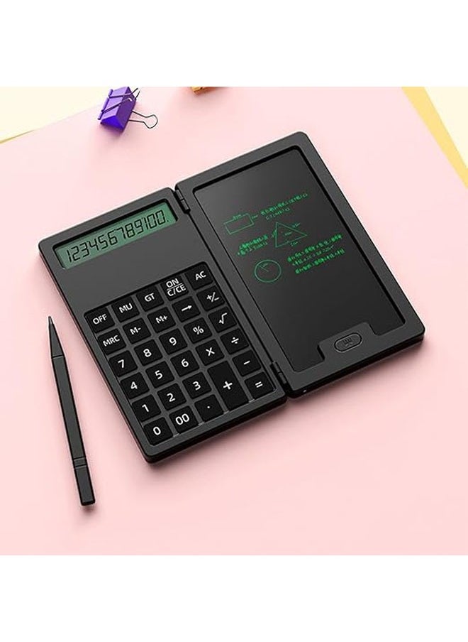 Generic Electronic Notepad Calculator with Erasable Writing Notepad, Portable Folding LCD Whiteboard 12 Digit Clear Screen Pocket Scientific Calculator Black  - Image 3