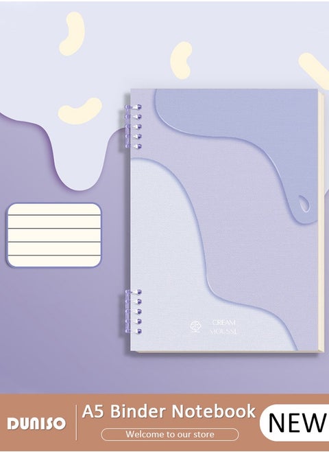 A5 Loose-leaf Spiral Notebook Binder,Refillable Loose Leaf Planner,60 Sheets Thickened horizontal Pages Diary Round Hole Removable Loose-Leaf Notebook Business Notebook for Student Office Writing