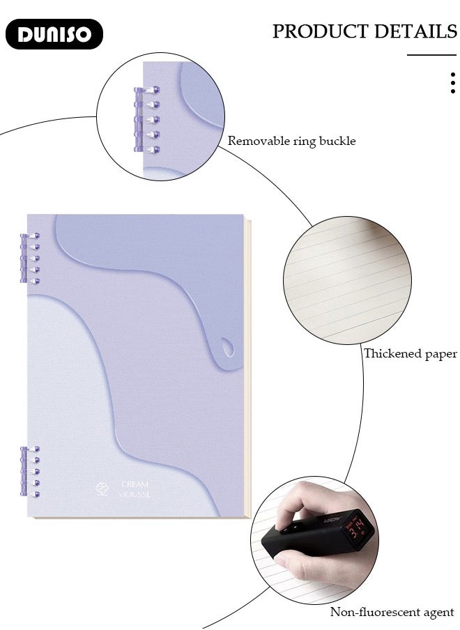 DUNISO A5 Loose-leaf Spiral Notebook Binder,Refillable Loose Leaf Planner,60 Sheets Thickened horizontal Pages Diary Round Hole Removable Loose-Leaf Notebook Business Notebook for Student Office Writing  - Image 2