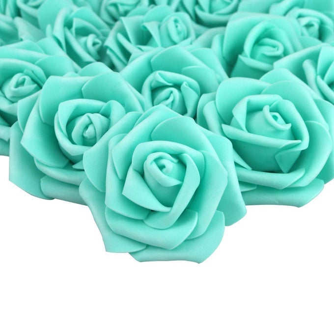 3 X 16 X 3 INCHES 100PCS DIY REAL TOUCH 3D ARTIFICIAL FOAM ROSE HEAD WITHOUT STEM FOR WEDDING PARTY HOME DECORATION TIFFANY