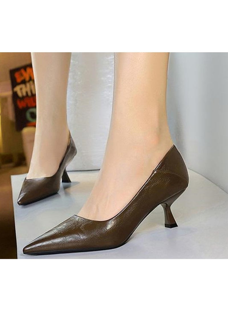 بيج تري المرأة مغلقة أشارت إصبع القدم منتصف الكعب قطة كعب مضخات بني 6CM - Image 4