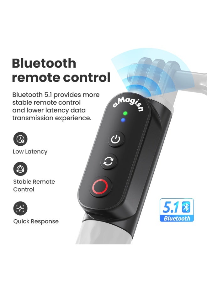 aMagisn Bluetooth Remote Selfie Stick Compatible with Insta360/GoPro/Smartphones – 10m Waterproof, 96H Battery, 4 Mount Options, Magnetic Charging, iOS & Android Control(Ball head three-prong) - Image 2