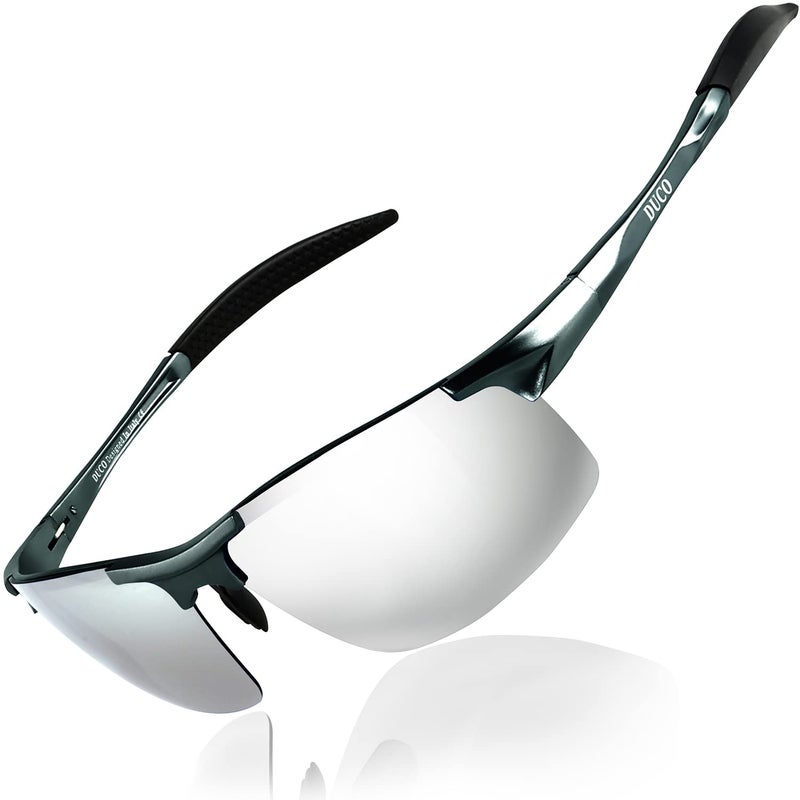 DUCO Mens Sports Polarized Sunglasses UV Protection Sunglasses for Men 8177s(Gunmetal Frame Mirror Lens) - Image 1