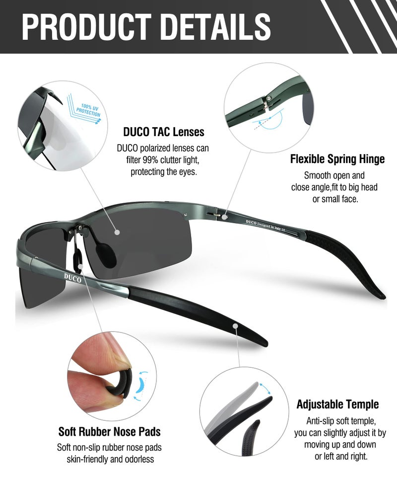 DUCO Mens Sports Polarized Sunglasses UV Protection Sunglasses for Men 8177s(Gunmetal Frame Mirror Lens) - Image 5