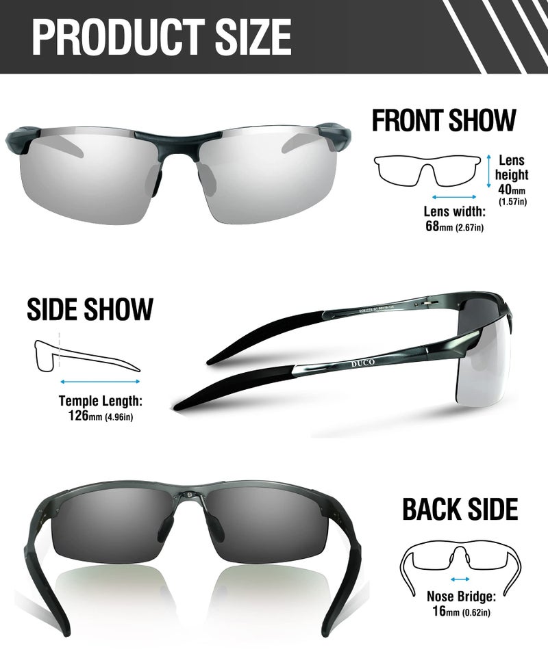 DUCO Mens Sports Polarized Sunglasses UV Protection Sunglasses for Men 8177s(Gunmetal Frame Mirror Lens) - Image 3