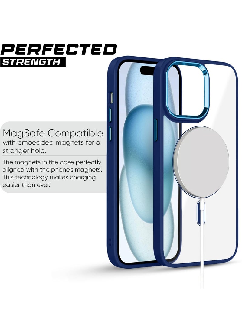 جراب iPhone 15 Tough Case [Magnetic Fusion] - غطاء واقٍ متين مقاوم للصدمات مع ظهر شفاف، متوافق مع MagSafe، حماية رفيعة وقوية من السقوط لجهاز iPhone 15 (6.1 بوصة) - أزرق - Image 3
