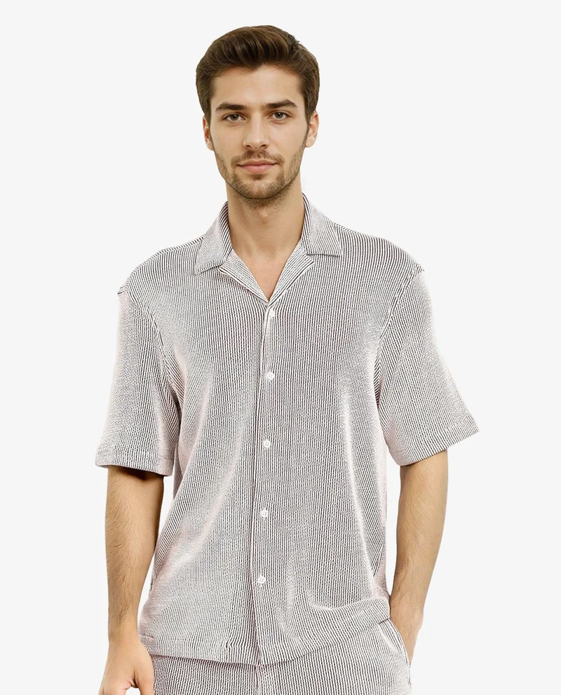 Rare Rabbit Men's Boxy Fit Self Stripe Textured Shirt