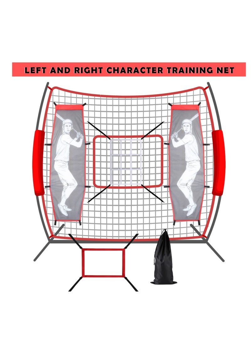 KASTWAVE - 4 Pcs Baseball Pitching Net Set, Baseball Backstop Softball Practice Net, Target Dummy Batter Training Aids with Adjustable 9 Hole Pitching Net Strike Zone, Portable Hitting Trainer - Image 1