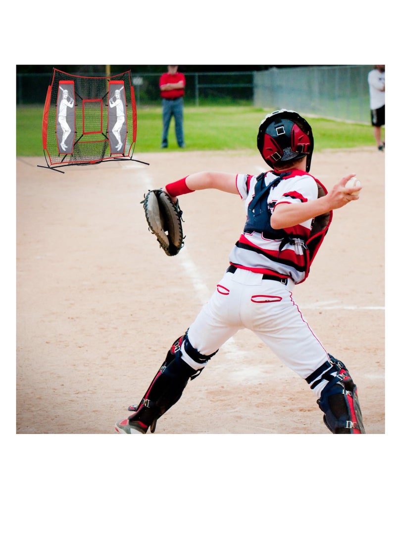 KASTWAVE - 4 Pcs Baseball Pitching Net Set, Baseball Backstop Softball Practice Net, Target Dummy Batter Training Aids with Adjustable 9 Hole Pitching Net Strike Zone, Portable Hitting Trainer - Image 1