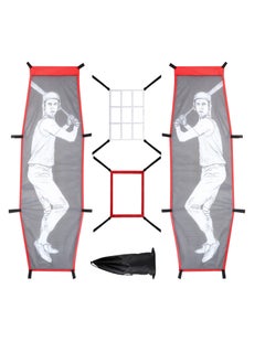 4 Pcs Baseball Pitching Net Set, Baseball Backstop Softball Practice Net, Target Dummy Batter Training Aids with Adjustable 9 Hole Pitching Net Strike Zone, Portable Hitting Trainer