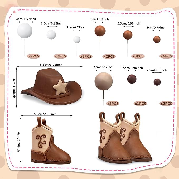 KEEPARTY 28PCS Cowboy Cake Decorations Cowboy Hat and Boot Cake Toppers Western Cowboy Birthday Baby Shower for Western Theme Party Favors Supplies - Image 2
