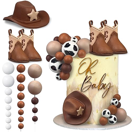 KEEPARTY 28PCS Cowboy Cake Decorations Cowboy Hat and Boot Cake Toppers Western Cowboy Birthday Baby Shower for Western Theme Party Favors Supplies - Image 1