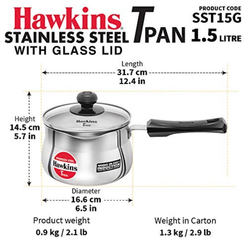 Stainless Steel Tpan 1.5L with Glass lid - Image 3
