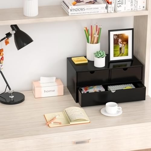 Wisuce Bamboo Desk Organizer - Mini Bamboo Desk Drawer Tabletop Cosmetic Storage Organization for Office or Home Black - Image 2