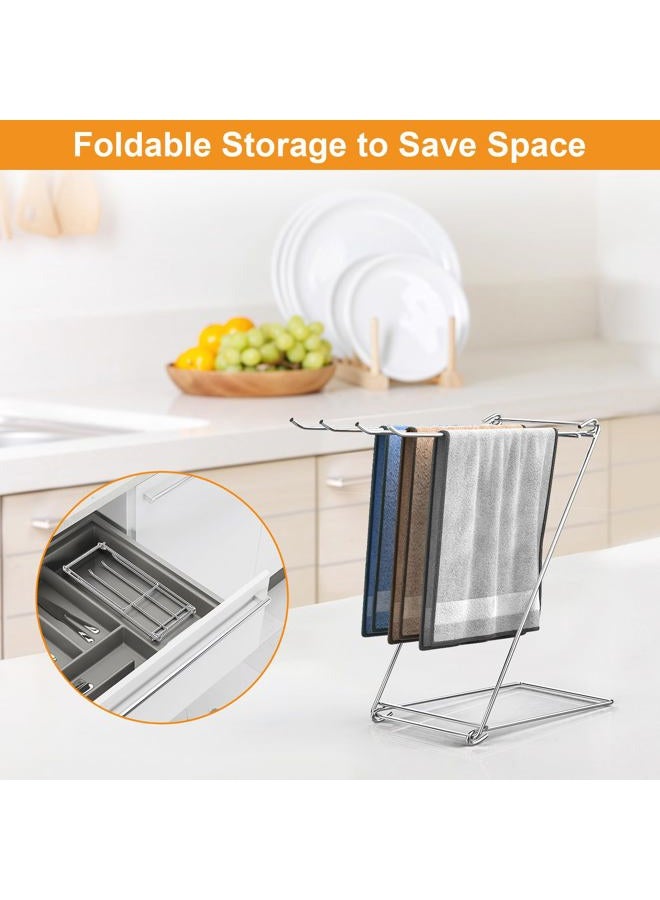 Seropy Kitchen Towel Holder, 4-Arm Kitchen Towel Rack for Drying Dishcloths Hand Towels, Foldable Free Standing Hand Towel Holder for Countertop Bathroom Kitchen Organization RV Essentials, 2 Pack - Image 5