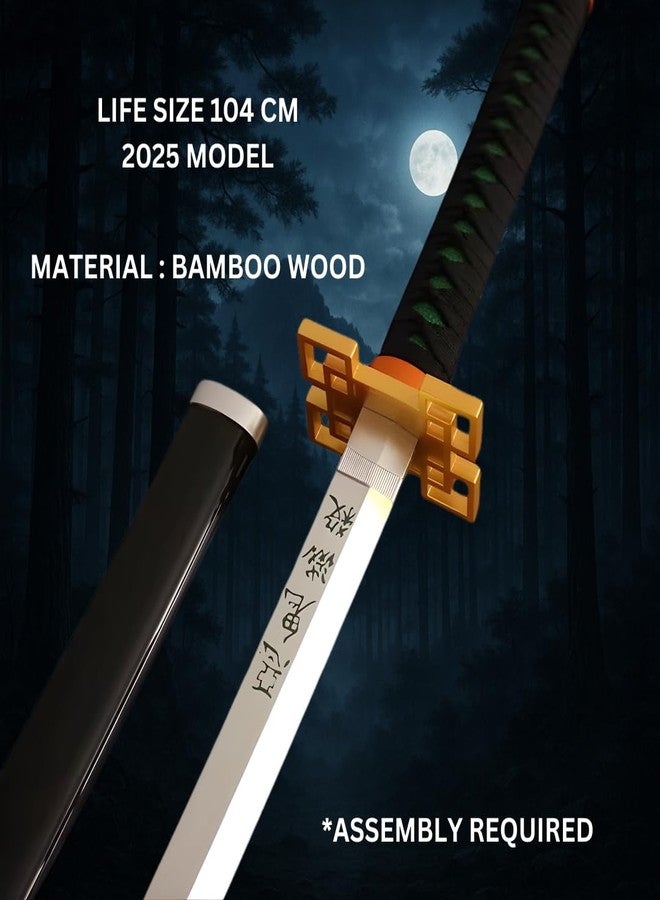 EXCELCHOICE Demon Slayer Muichiro Tokito Katana/Sword Toy 104cm Life Size - Bamboo Wood Hashira Katana Shinobu Kochou Katana 2025 Perfect for Anime Gift, Cosplay, Merchandise (Single Layer Stand) - Image 3