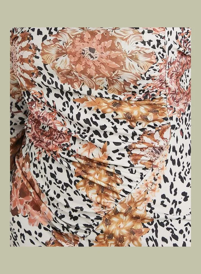 Styli Asymmetric Neck Animal Print Sheath Maxi Dress