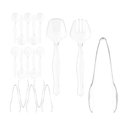 R-kay 18 Pcs Clear Plastic Serving Utensils Set - 6 Clear Plastic Serving Spoons, 6 Tongs And 6 Forks - Heavy Duty Disposable Serving Utensils Set For Parties - Image 1