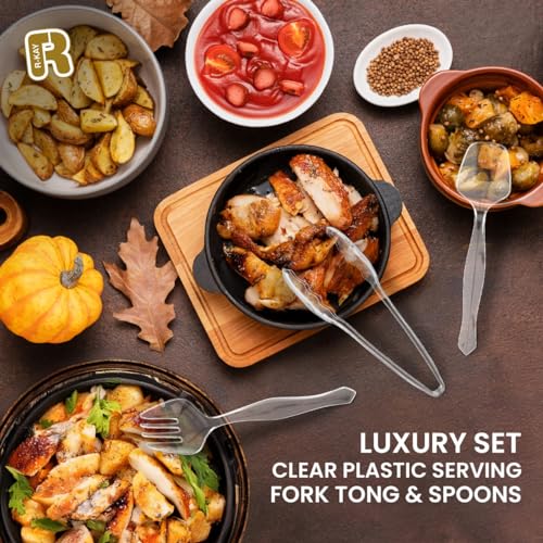 R-kay 18 Pcs Clear Plastic Serving Utensils Set - 6 Clear Plastic Serving Spoons, 6 Tongs And 6 Forks - Heavy Duty Disposable Serving Utensils Set For Parties - Image 4
