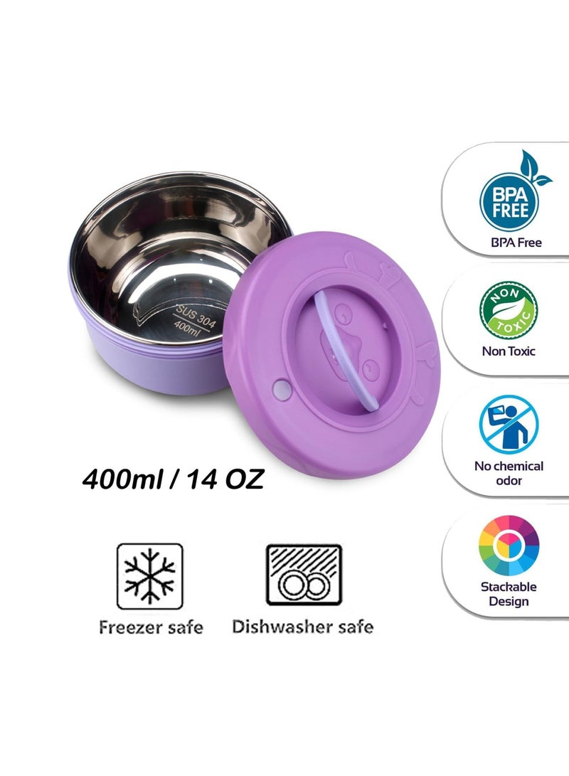 Yooyee Stainless Steel Lunch Box for Kid School, Insulated Bento Lunch Box with Bag, 2 Compartment Divided Lunch Containers with Lids, Leakproof, BFA Free, Dishwasher Safe, 800ML Purple - Image 2