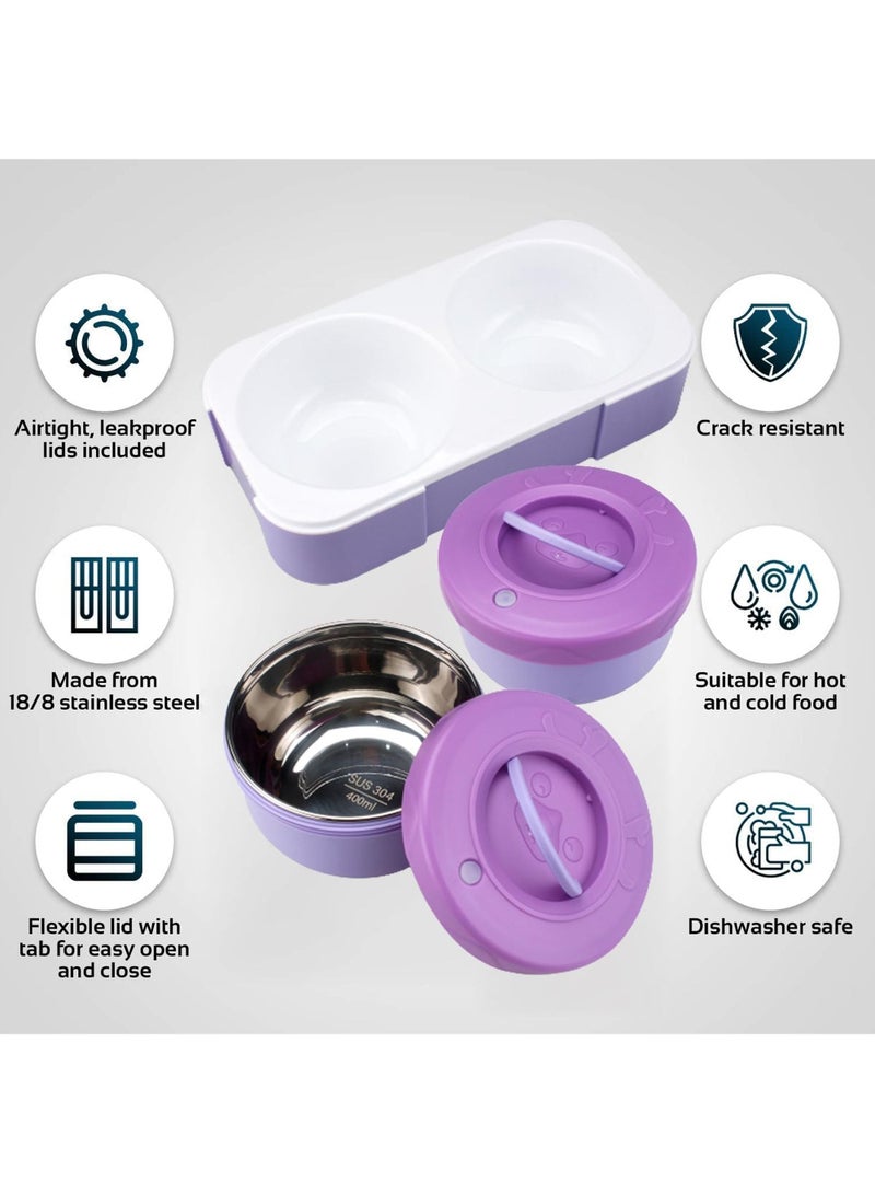 Yooyee Stainless Steel Lunch Box for Kid School, Insulated Bento Lunch Box with Bag, 2 Compartment Divided Lunch Containers with Lids, Leakproof, BFA Free, Dishwasher Safe, 800ML Purple - Image 3