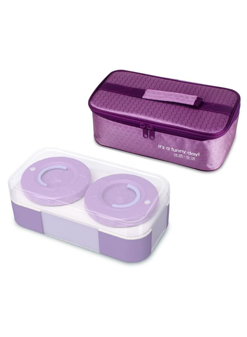 Yooyee Stainless Steel Lunch Box for Kid School, Insulated Bento Lunch Box with Bag, 2 Compartment Divided Lunch Containers with Lids, Leakproof, BFA Free, Dishwasher Safe, 800ML Purple - Image 5
