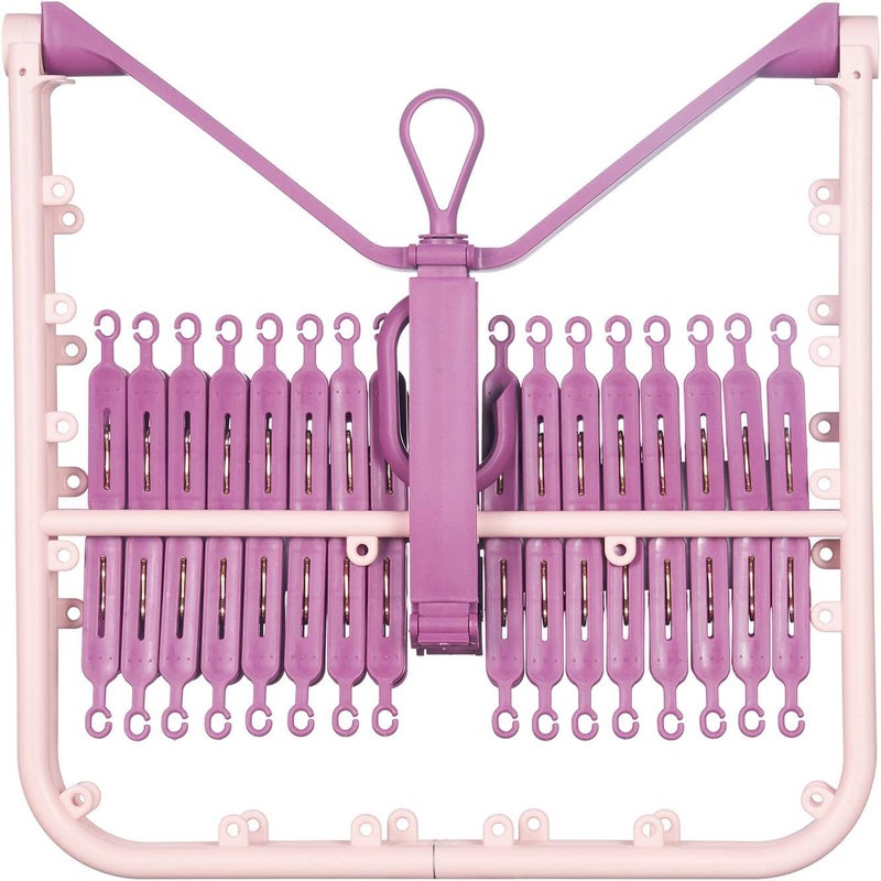 Foshine Foldable Clip Hangers with 32 Clothespin Drying Clips Underwear Hanger with Clips Plastic Laundry Clip Drip Drying Hanger for Socks Bras Lingerie Clothes Sturdy (Pink) - Image 4