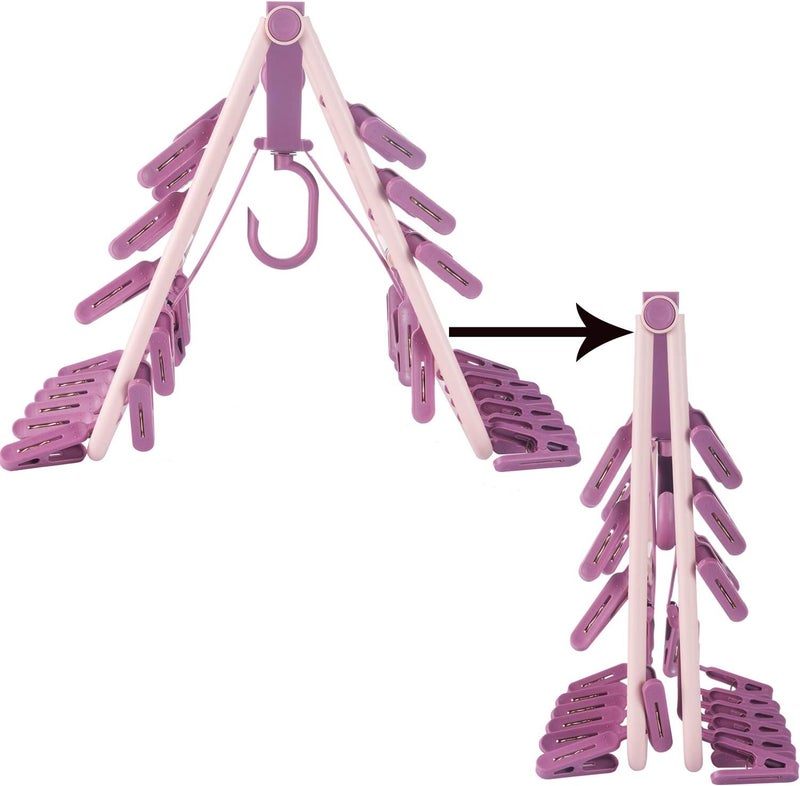 Foshine Foldable Clip Hangers with 32 Clothespin Drying Clips Underwear Hanger with Clips Plastic Laundry Clip Drip Drying Hanger for Socks Bras Lingerie Clothes Sturdy (Pink) - Image 5