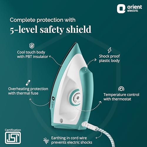 Orient Electric Fabrijoy 1000 Watt Dry Iron for clothes with Weilburger Non Stick Soleplate coating | 5 level safety| 2 Years Replacement Warranty by Orient - Image 3