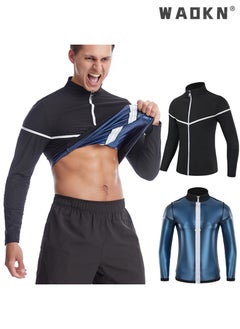WAOKN Sauna Suit for Men Sweat Sauna Jackets Workout Shirt Body Shaper Slimming Fitness Shapewear Long Sleeve,Shape Weight Loss Zipper Jacket Long Sleeve,Gym Workout Tops Body Shaper Sweat Suits Black  - Image 1
