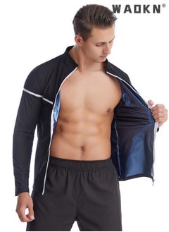 WAOKN Sauna Suit for Men Sweat Sauna Jackets Workout Shirt Body Shaper Slimming Fitness Shapewear Long Sleeve,Shape Weight Loss Zipper Jacket Long Sleeve,Gym Workout Tops Body Shaper Sweat Suits Black  - Image 2